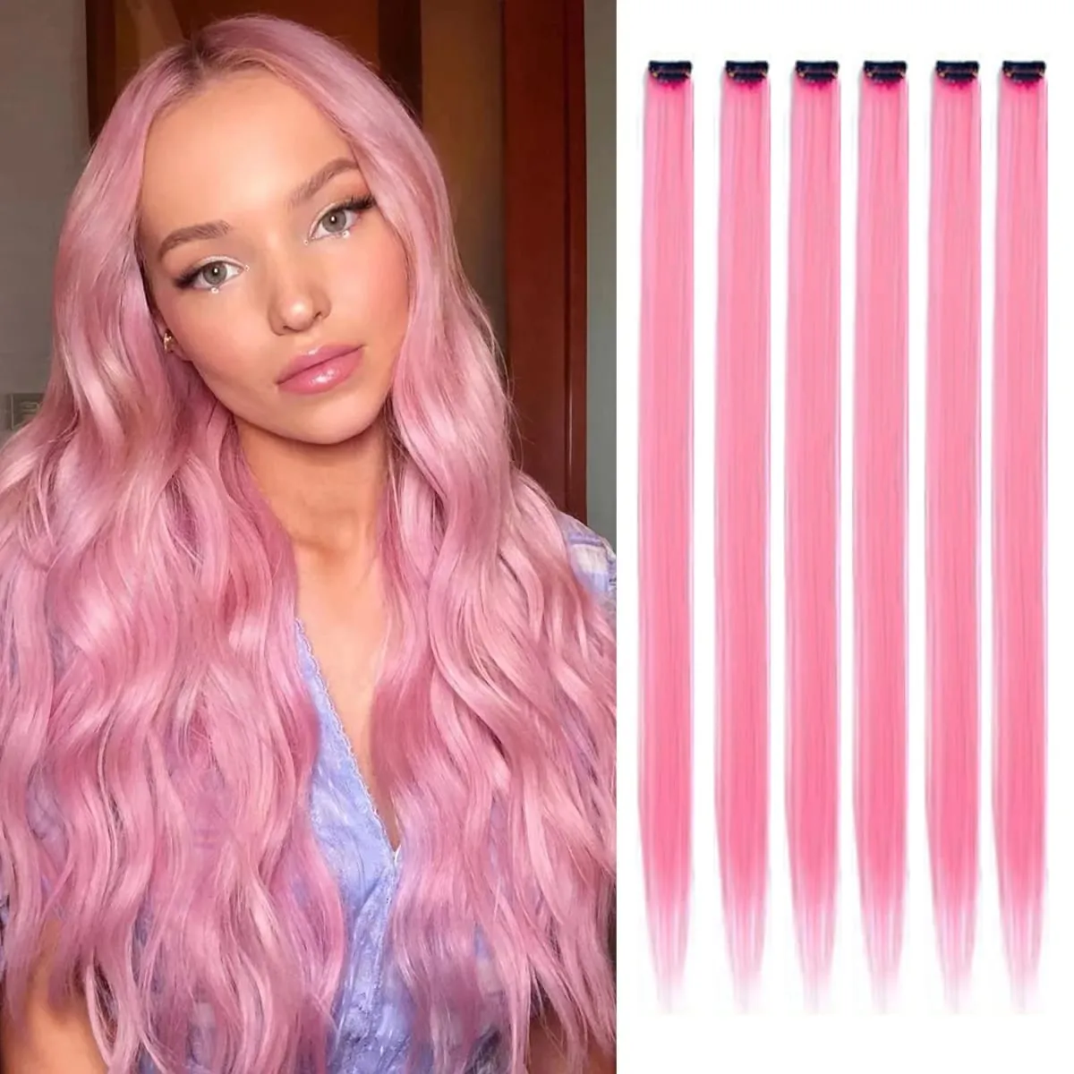 6 unidades/pacote colorido festa destaques clipe em extensões de cabelo 22 polegadas multi-cores cabelo liso sintético postiços — image 9