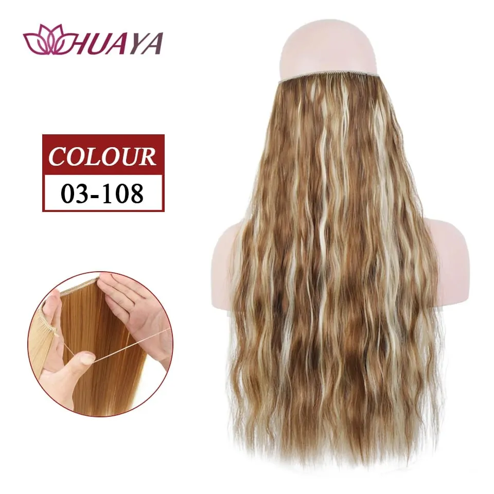 Synthetic Long Straight Invisible Wire No Clips In Hair Extensions Fake Hair Pieces Secret Fish Line Hairpieces For Women