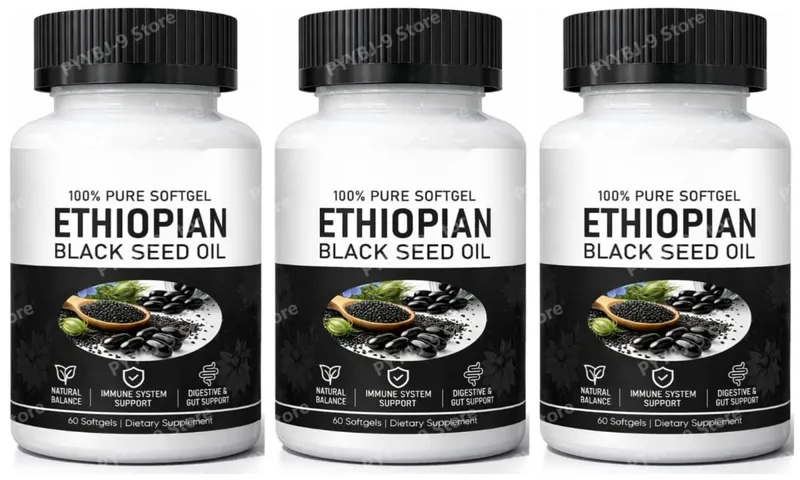 Ethiopian Black Seed Oil Softgels 800mg Cold Pressed Herbal Extract Capsules Daily Wellness Balance Support Non GMO 60 Count