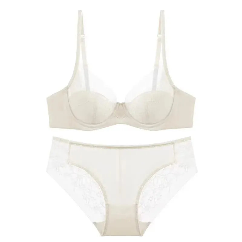 Kit íntimo de renda vermelha festiva de noiva com arame macio, copo fino, conjunto de lingerie de suporte para busto pequeno 32-38, roupa íntima feminina