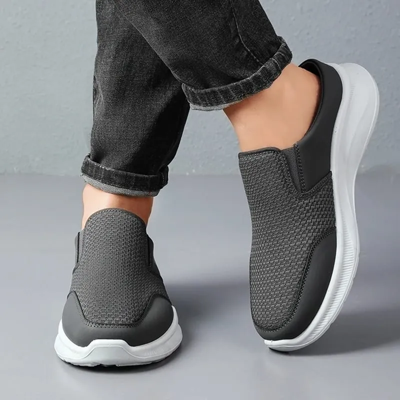 Pull-on Dual Wear Grade Respirável Malha Caminhada Mules Integrado Elástico Lateral Gore Painel Costela Segmentado Calçado Branco Completo