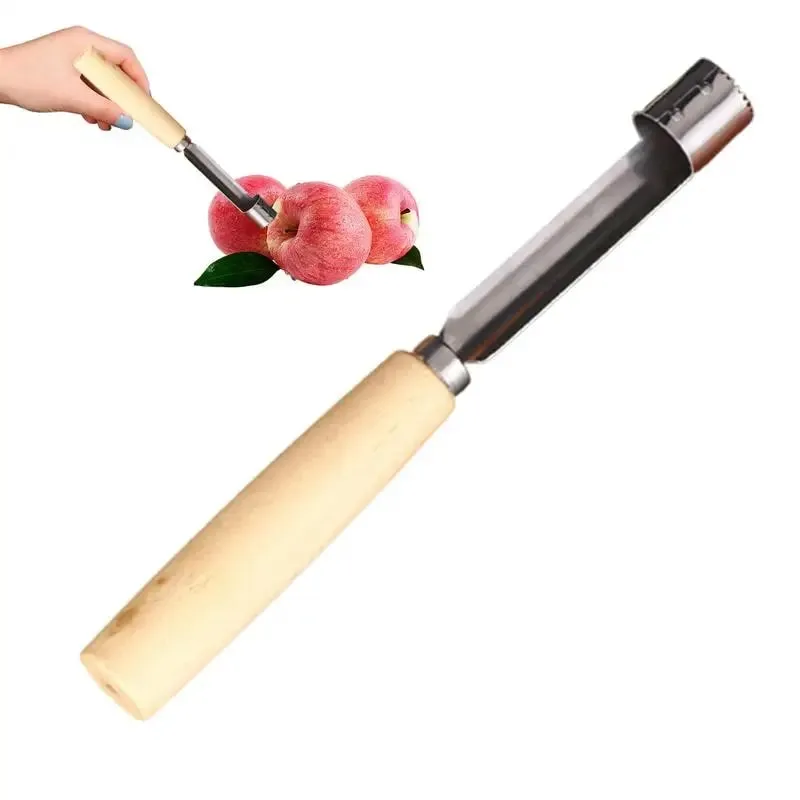 Corer ferramenta de cozinha de aço inoxidável pêra pitter antiderrapante manual de cozinha corer com alça de madeira para cortar frutas cozinhar salada