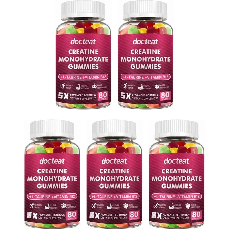 Docteat gomas monohidratadas de creatina para construção muscular, aumento de energia, recuperação muscular, resistência à saúde óssea, suporte de 80 contagens
