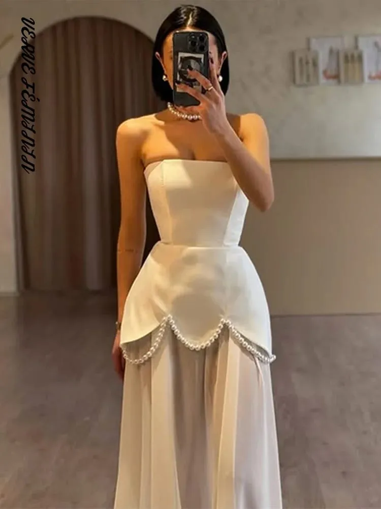 Vestidos de noite femininos malha retalhos sem alças vestido longo elegante feminino fita sem mangas sem costas cintura cinching vestido novo