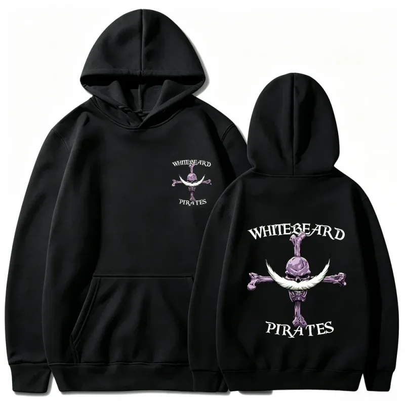Moletom com capuz de piratas de barba branca de uma peça, moletom com estampa, barba branca Jolly Roger Anime gráfico streetwear top com capuz