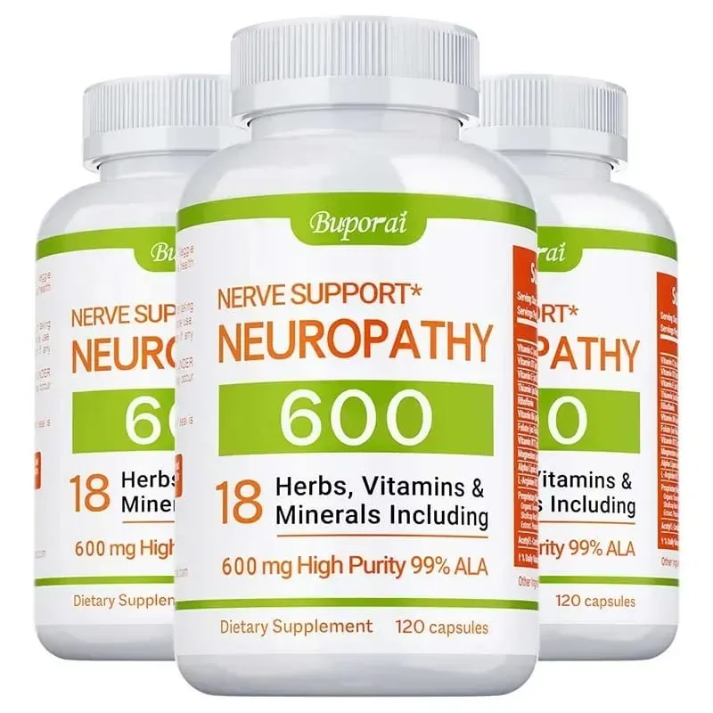 Suplemento de suporte para neuropatia 600 mg - Reduz o estresse, promove a saúde nervosa e a função cerebral. Energia celular não OGM