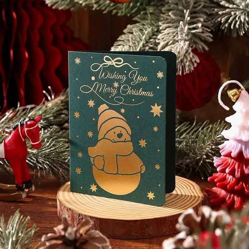 10 pçs vintage folha de ouro cartões dobráveis ​​de natal multi padrão bênção cartões de férias cartões de presente de ano novo
