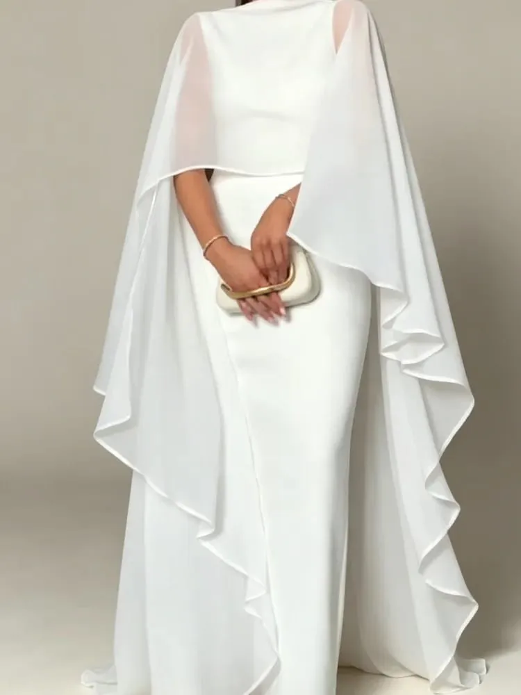 Capa pura em torno do pescoço maxi vestido para mulher aberta volta sólida simples design saia elegante casamento formal noite feminino roupões longos
