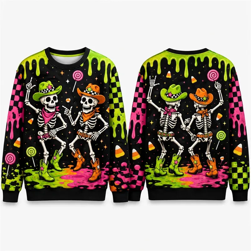 Pumpkin Ghost Graffiti Sweatshirt Halloween Mens 3D Print Polyester Crew Neck Long Sleeve Hip Hop Fashion Pullover Oversized Fit