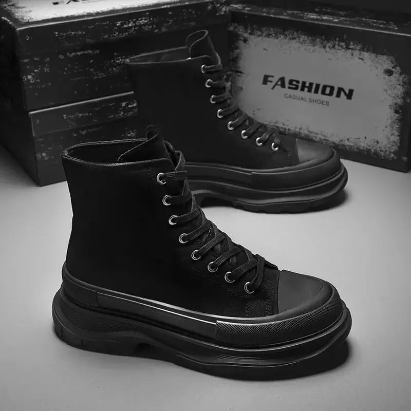 Lona masculina verão respirável plataforma aumentou muffin tênis 2025 novo pano de outono casual pai sapatos na moda