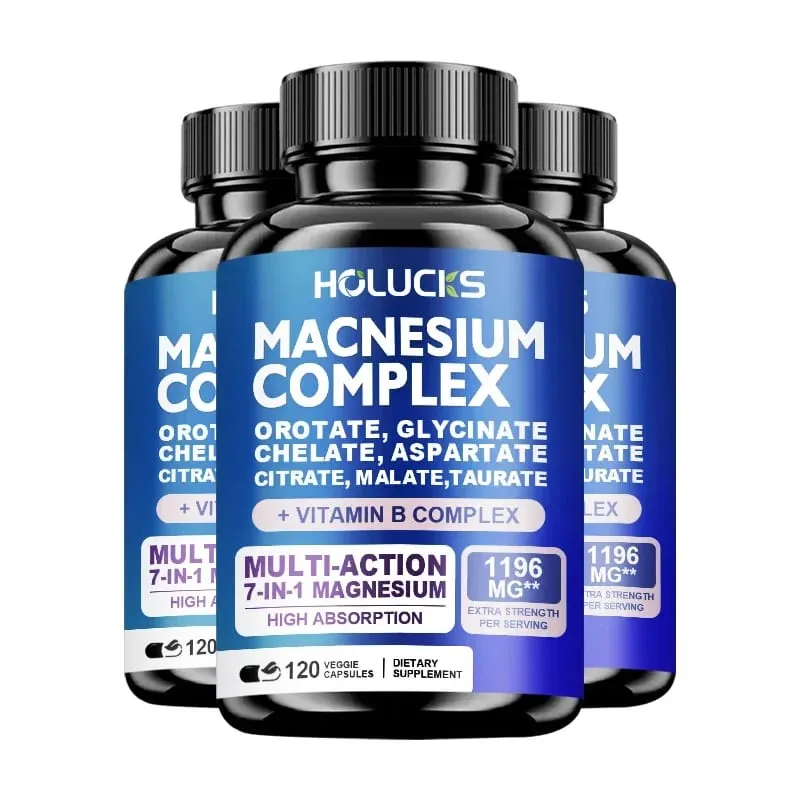 Suplemento de Complexo de Magnésio 1000mg com Vitaminas C E B1 B2 B6 B12 Quelatado Magnésio Glicinato Malato Taurato e Citrato