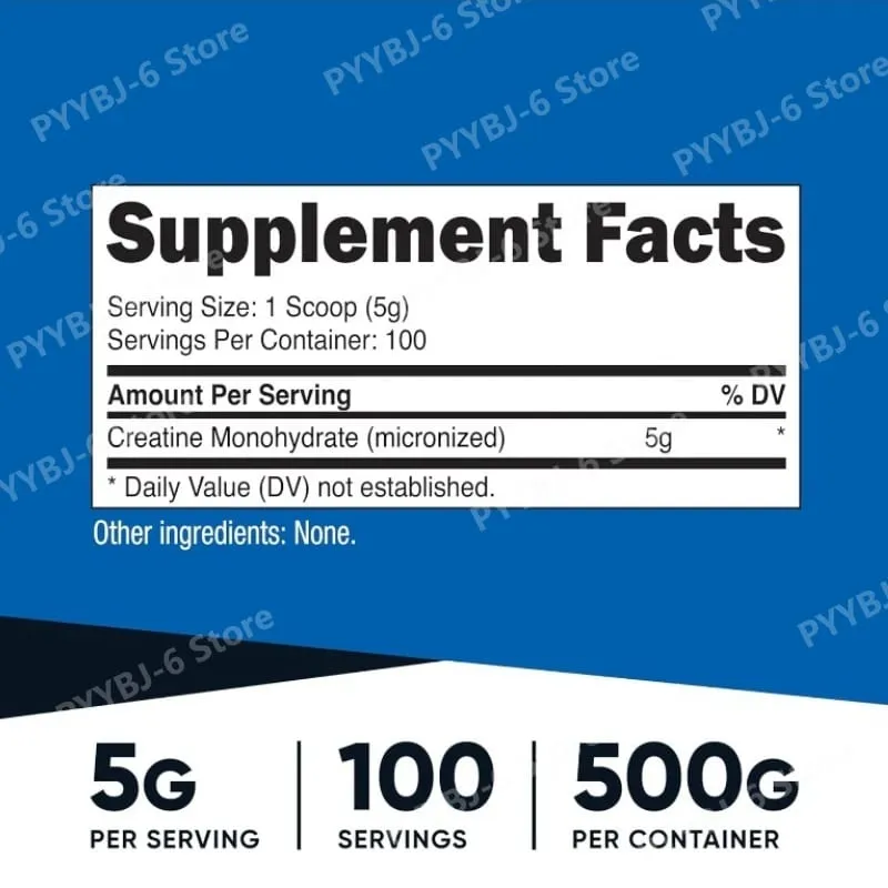 Monohidrato de Creatina Micronizada 500g Sem Sabor 100 Porções Aumenta a Força Muscular e Suplemento Dietético para Adultos