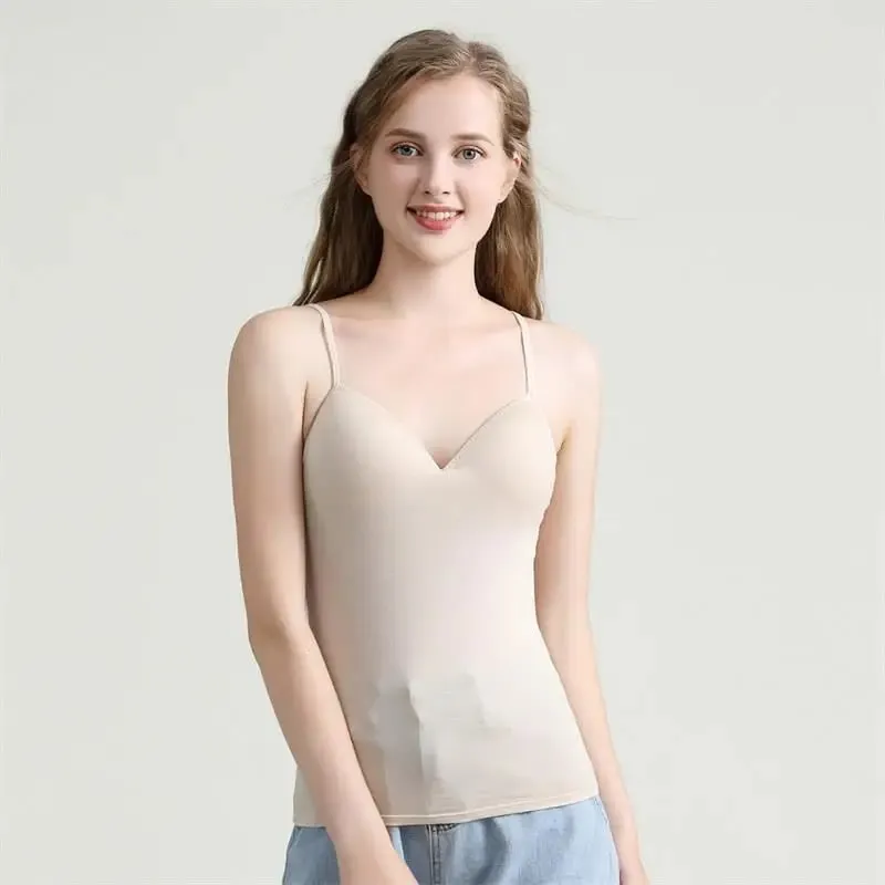 Novo sutiã acolchoado ajustável regata feminina modal espaguete sólido cami top colete feminino camisola com sutiã embutido roupas de fitness
