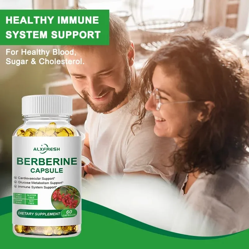 Cápsulas de berberina apoiam inflamação oral infecção intestinal açúcar no sangue regulação lipídica cardiovascular e antioxidante