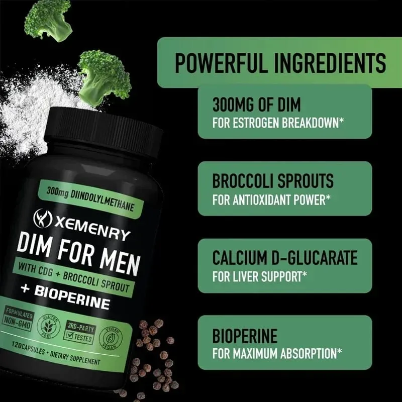 Cápsulas DIM - Apoiam o metabolismo da gordura Aumentam a massa muscular magra Aumentam a força muscular Melhoram o desempenho atlético