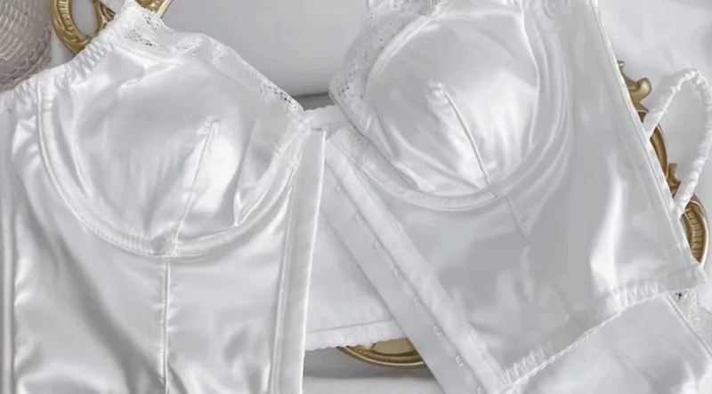 Cetim fivela frontal espinha de peixe roupa interior verão lingerie fina beleza volta halter bralette peito grande pode ser usado fora