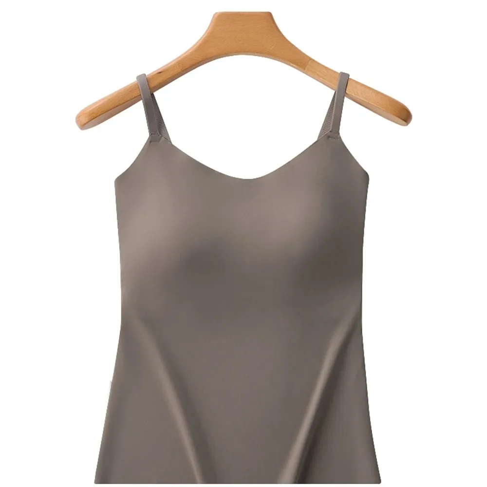 Sutiã embutido regata cami ajustável alça espaguete gola em u acolchoada suporte de busto modelador sem costura slim colete de roupa íntima