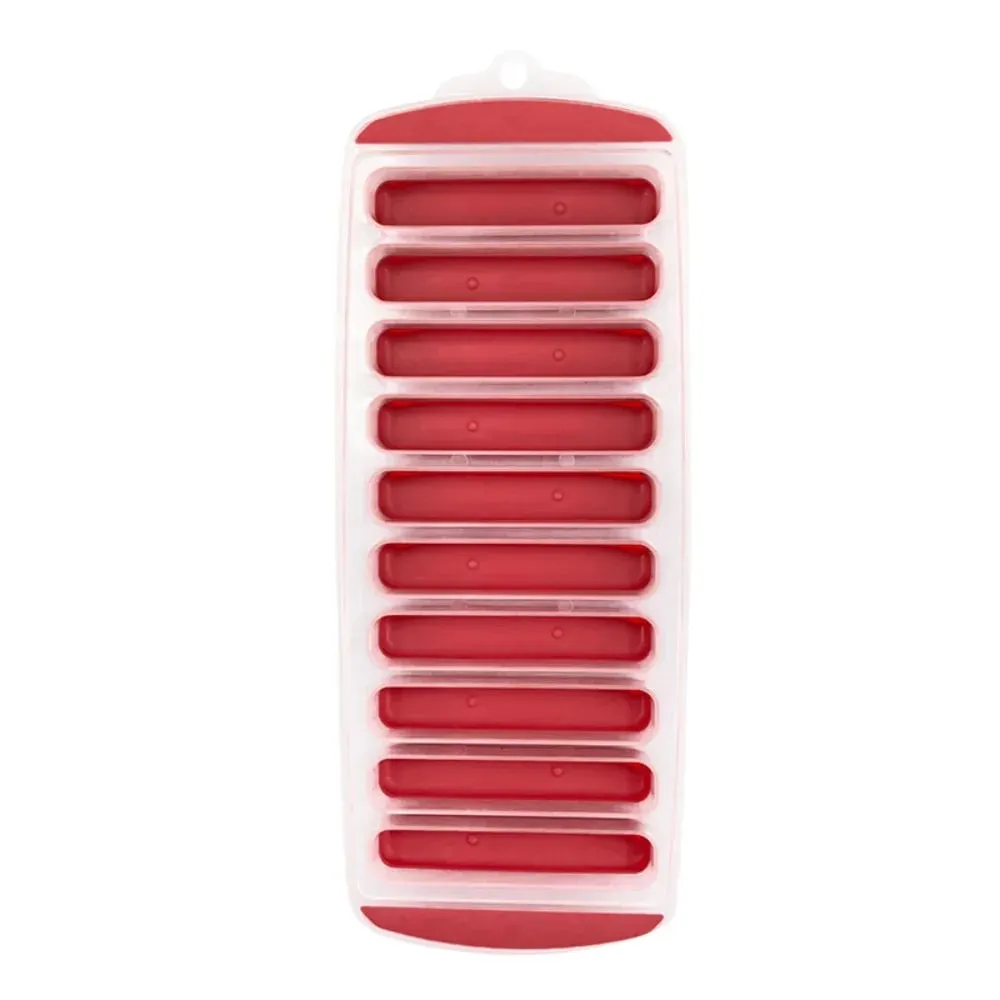 DIY 10 Holes Long Strip Ice Cube Mold with Lid Silicone Ice Cube Tray Homemade Ice Block Mold Cold Drink