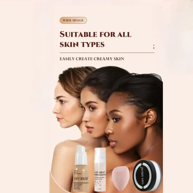 Makeup Base Set With 15ml Primer 30ml Matte Foundation 5g Loose Powder Puff For Smooth Flawless Skin Longwear