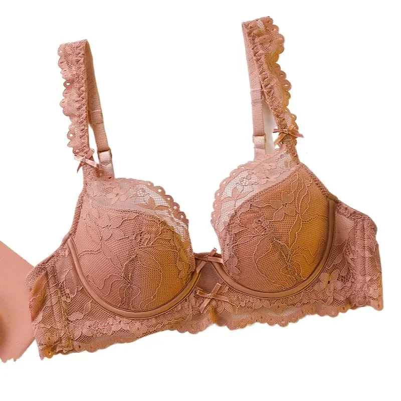 Senhoras macio underwire renda push up sutiã conjunto sólido design floral bralette conforto conjunto de lingerie feminina adequado para a/b/c cup