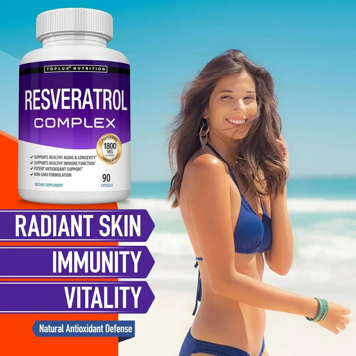 Resveratrol Complex 1800mg Capsules Antioxidant Complex Trans Resveratrol Supplement for Men Women | Non-GMO Gluten Free