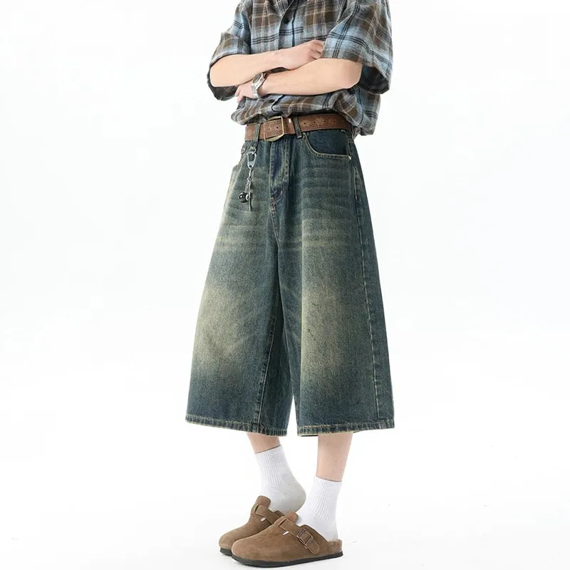 Pantalones Cargo con múltiples bolsillos, pantalones vaqueros cortos de verano, ropa informal estilo Hip Hop, pantalones cortos vaqueros holgados, pantalones Capris de pierna ancha informales 5XL-M