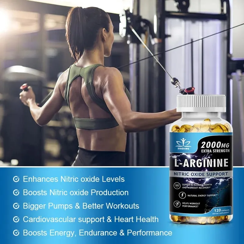 Super Arginina - suplemento pré-exercício de 2.000 mg - promove o crescimento muscular e fortalece a energia e a resistência muscular
