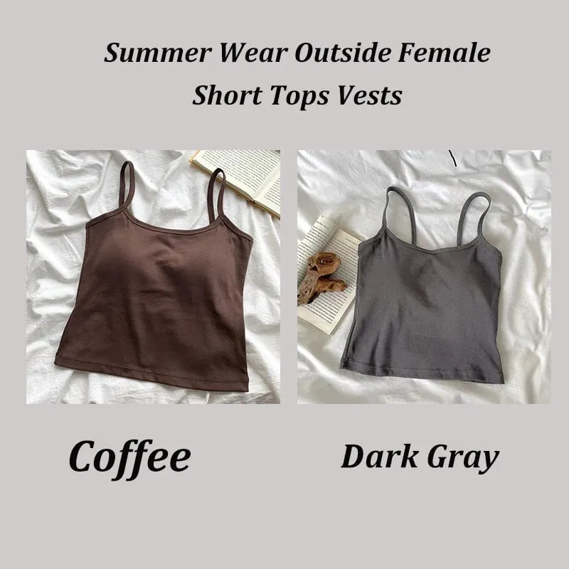 2 pçs/set feminino básico algodão camisola senhora cor sólida cintas de espaguete sem mangas coletes finos respirável curto sem mangas topos
