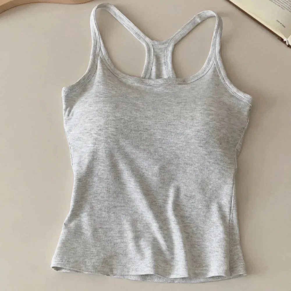 Alças de ombro largas colete oco confortável em forma de h costas peito pequeno camisola design fino elástico fino regata