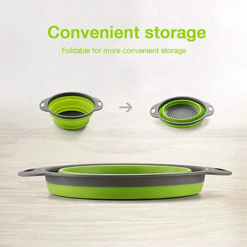 2 pçs silicone dobrável escorredor cesta frutas vegetais dobrável coador de cozinha para alimentos macarrão utensílios de cozinha dispositivo de drenagem — image 9