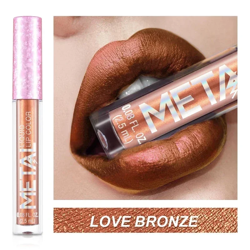 Batom líquido metálico fosco, à prova d'água, longa duração, copo antiaderente, brilho labial brilhante, feminino, maquiagem para lábios, 12 cores