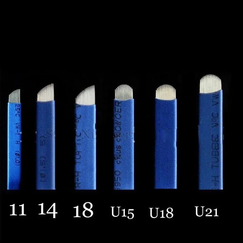 50pcs tebori 0.18mm tatuagem microblading lâminas agulhas para maquiagem permanente manual sobrancelha lâminas tamanhos