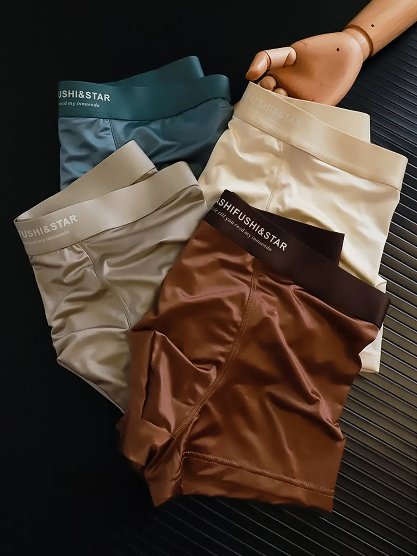 Cuecas de boxe de fibra masculina respirável 4 tamanhos, roupa íntima respirável confortável, tecido de malha de estiramento médio, cor sólida — image 7