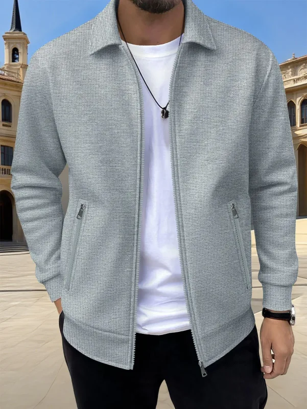 2026 nova primavera outono homens cor sólida zip up jaqueta manga longa bolso casual solto casaco moda uso diário masculino outerwear