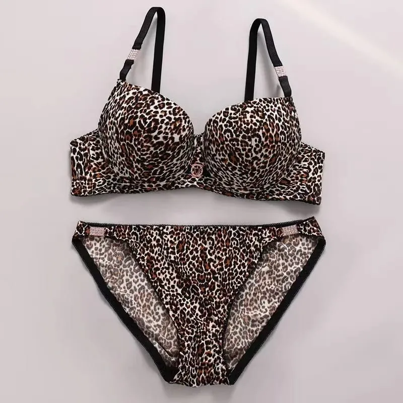 Sexy conjunto de lingerie grossa leopardo impressão superior fino inferior grosso conjunto de sutiã sexy push-up conjunto de sutiã