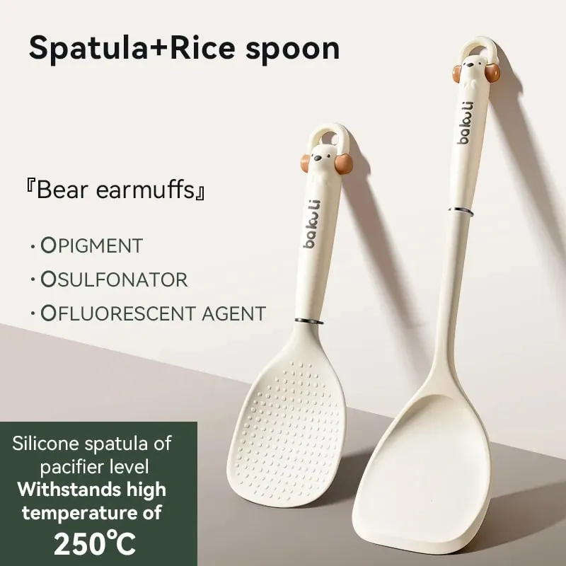 Novo utensílio de cozinha melhorado, conjunto de 3 peças, espátula de silicone, colher de arroz e sopa, resistente ao calor, ferramentas de cozinha antiaderentes