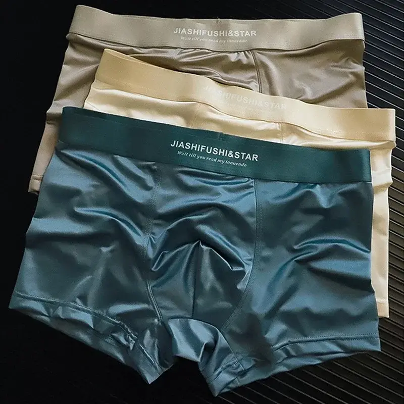 Cuecas de boxe de fibra masculina respirável 4 tamanhos, roupa íntima respirável confortável, tecido de malha de estiramento médio, cor sólida — image 5