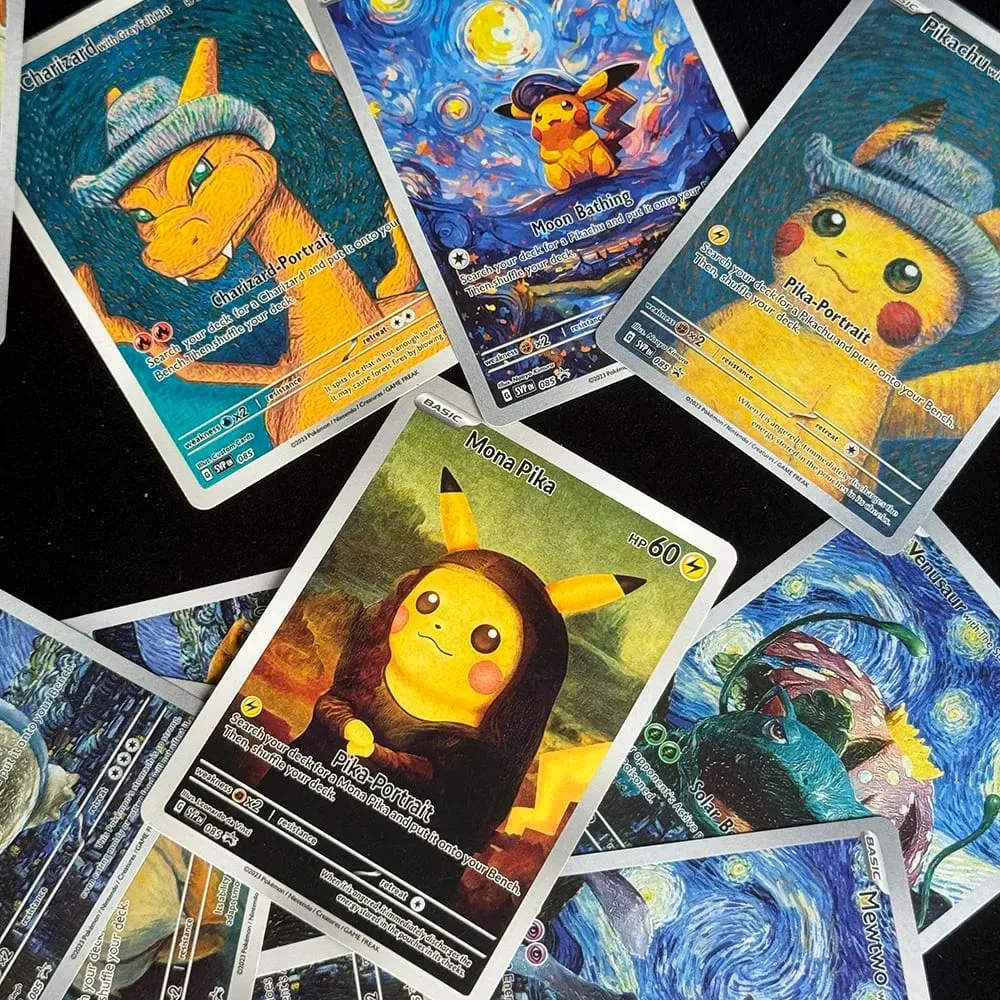 Diy 18 pçs anime ptcg coleção cartão van gogh série mewtwo charizard eevee blastoise lugia inglês coleção cartão presente da criança
