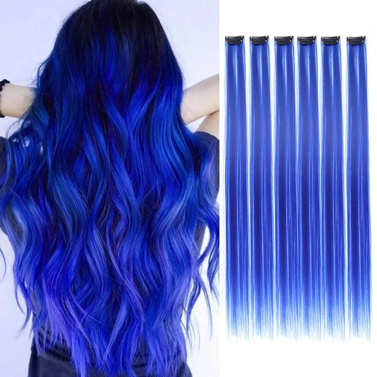 6 unidades/pacote colorido festa destaques clipe em extensões de cabelo 22 polegadas multi-cores cabelo liso sintético postiços — image 17