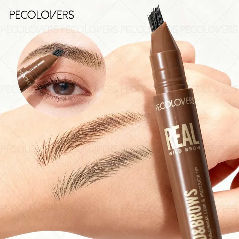 2 PÇS/SET 3D Selvagem À Prova D' Água & Sweatproof Lápis de Sobrancelha & Navalha Mult Ponta Dividida Sobrancelhas Caneta Sobrancelha Portátil para Viagens