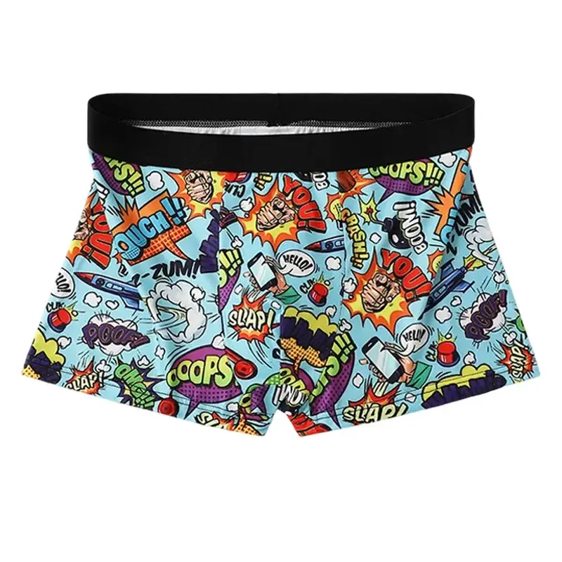 5 pçs aleatório masculino respirável boxer roupa interior com padrões de graffiti coloridos cintura elástica roupa interior na moda e na moda