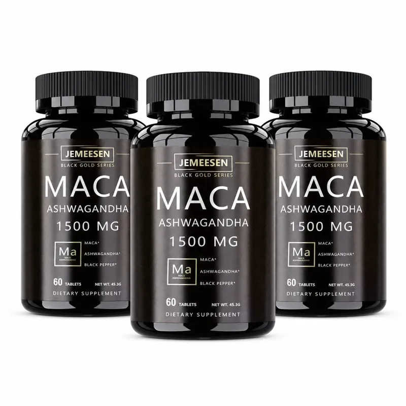 有機瑪卡根粉膠囊 1500 毫克，含有瑪卡根萃取 Ashwagandha 黑胡椒男士補充劑