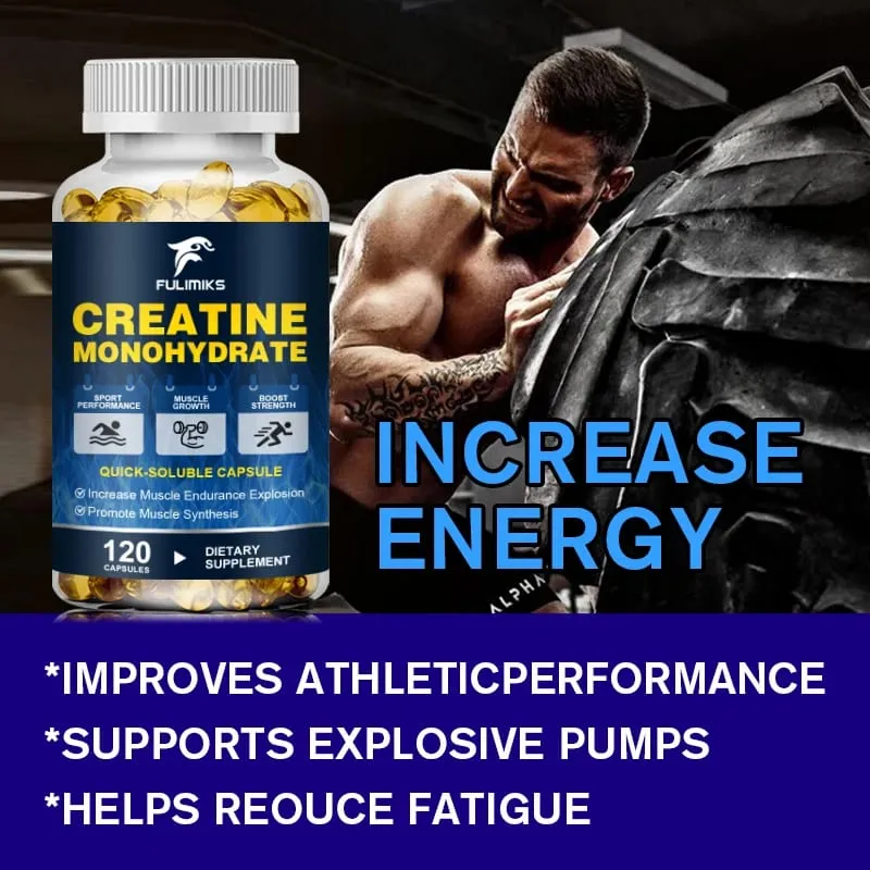 Cápsulas de monohidrato de creatina de alta potência 3000 mg apoiam o crescimento muscular, desempenho atlético, níveis de energia e academia diária