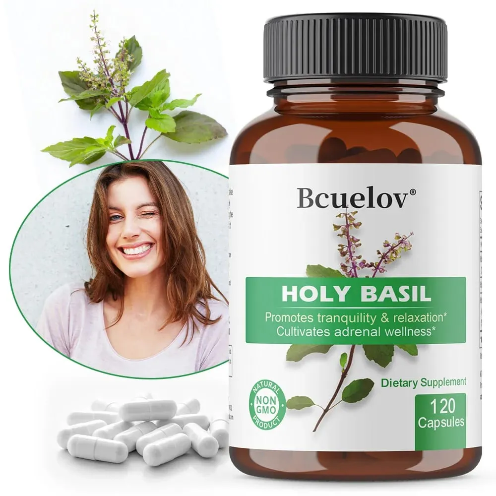 Holy Basil Tulsi Extract Capsules Support Adrenal Immune Respiratory & Daily Calm Wellness Stress & Anxiety Relief