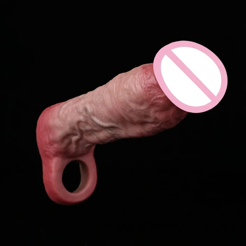 Luva reutilizável para pênis com cabeça fechada realista e anel peniano para ampliação do pênis, atraso na ejaculação, brinquedos sexuais para homens