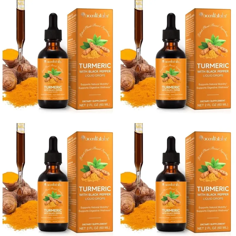 Acentialabs Cúrcuma com Gotas Líquidas de Pimenta Preta para Resposta Inflamatória Natural Suporte 1340 Mg Extrato de Cúrcuma 60 ML