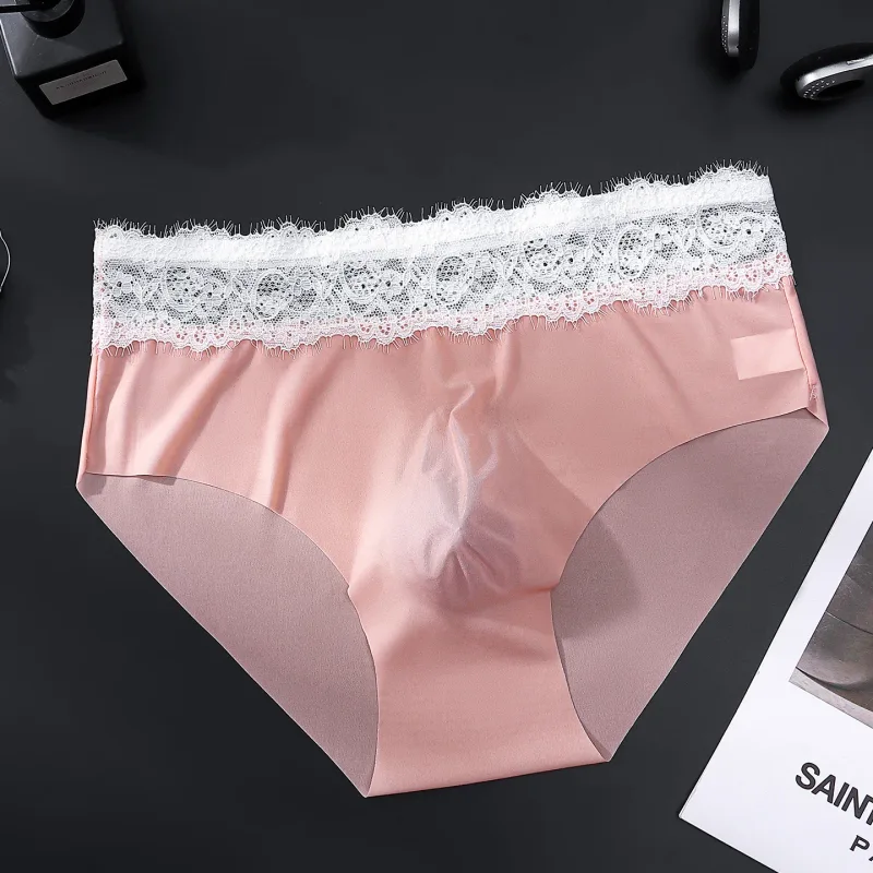 Pantalon Triangle en soie glacée pour hommes, sous-vêtements fins et respirants sans trace, taille basse, doux, sans couture, confortables