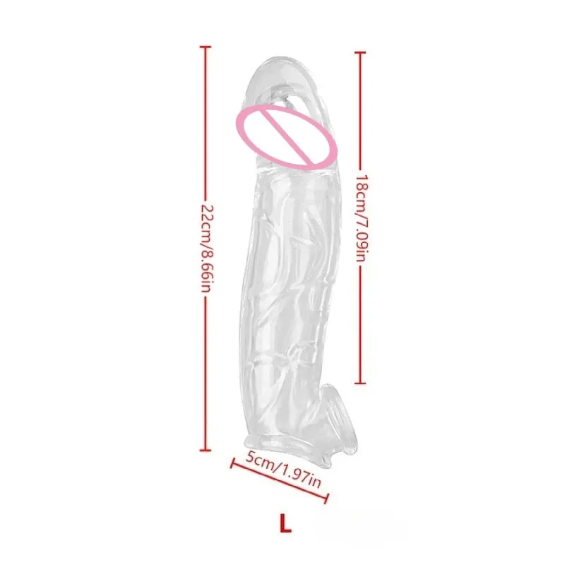 Manga peniana reutilizável em 3 tamanhos, manga macia e transparente, extensor de pênis, brinquedos sexuais adultos para homens, mulheres, durável, ampliador de pênis masculino