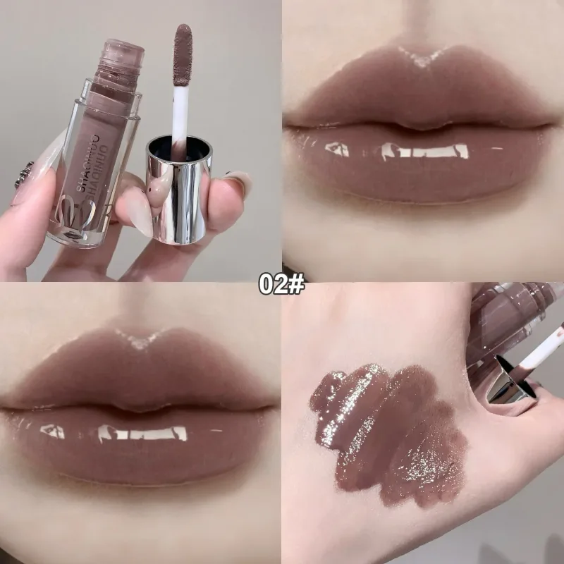 NEW Water Glazed Mirror Lip Gloss Makeup Crystal Nude Jelly Moisturizing Lip Glaze Long Lasting Black Liquid Lipstick Cosmetics