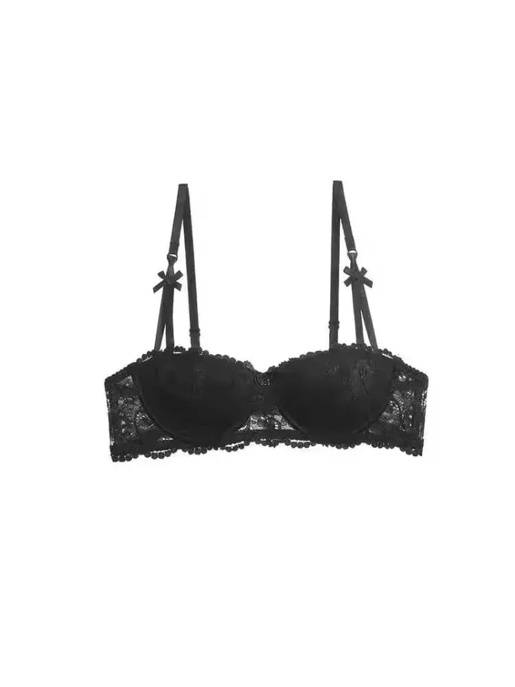 Sutiã de renda francesa meia xícara ultrafino compacto sutiã pequeno kawaii lingerie sexy push up estilo japonês design minimalista para mulheres — image 6